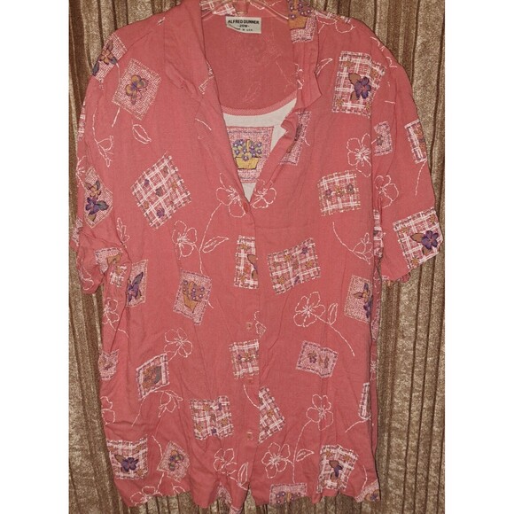 Alfred Dunner Twin Top Blouse Shirt Women Size 20 Pink Floral Collared Button Up - Picture 2 of 6